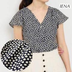 IENA イエナ レトロフラワー前ボタンVネックブラウス 紺