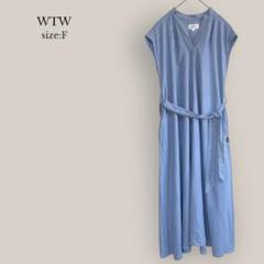 ダブルティー WTW ロングフレアワンピース　Vネック　フレンチスリーブ