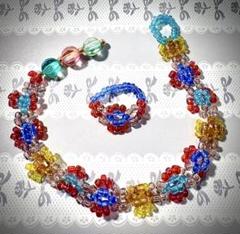 金属アレルギー対応　カラフルビーズのブレスレットとリングセット