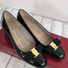 フェラガモ☆ヴァラリボン パンプス ローヒール レザー ブラック 6C Salvatore Ferragamo - 新品同様 サルヴァトーレフェラガモ