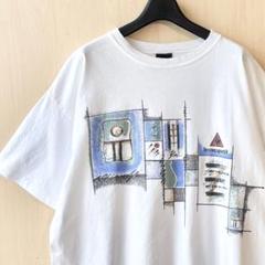 90s USA製古着　ヴィンテージ　OLDルコック　Tシャツ　幾何学　スポーツ