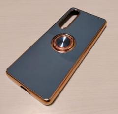 ✨未使用品✨ Xperia 1V ケース リング付 グレー ブルー ストラップ穴