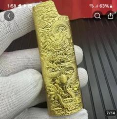 J6　ドラゴン彫刻亜鉛合金ライターケース　ゴールド