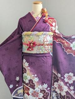 振り袖　フルセット　長襦袢付き　パープル　金彩加工　美品　397 豪華 振り袖 フルセット 別誂長襦袢付 絞り 金彩 逸品 振袖