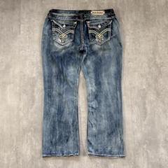 B301 【W34】【バックル別注】ロックリバイバル フレアデニム ブリーチ加工
