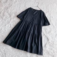 【ユニクロ】コットンティアードミニワンピース　ブラック　インナー付　レディースM