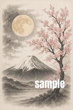 和モダンポスター A4｜桜と富士山と満月の絶景