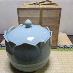 傑作 韓国 廣州窯 花紋 青磁 水指 蓋付き 茶道具 共箱 極まる趣 真作保証 韓国人間文化財 柳海剛(柳根瀅) 高麗青磁 水指 茶道具 共箱
