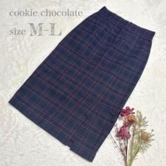【クッキーチョコレート】ひざ丈タイトスカート チェック柄 バックファスナー ML