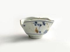 骨董 アンティーク 初期伊万里陶片 染付菊花文筒茶碗 残欠 出土