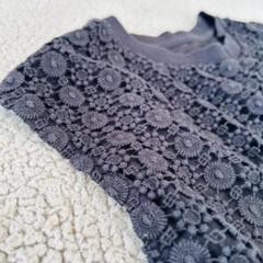 上品♥︎GU♥︎レディースノースリーブ【L】 黒 花柄レース リブ裾　コットン混