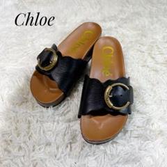 クロエ CHLOE LAUREN フラット サンダル レザーブラック ブラウン