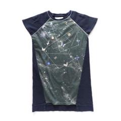 スカラー 宇宙 バタフライ プリント Tシャツ チュニック ネイビー【Ｍ】