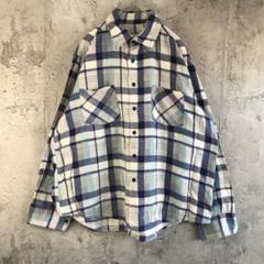 Y3146古着　ネルシャツ　チェック　紺　白　水色　グレー　90s Y2K