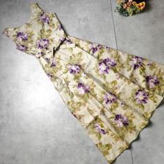美品 リネン100% ローラアシュレイ ロング フレアワンピース 花柄