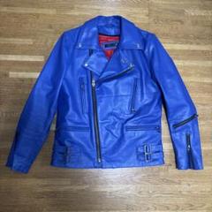 人気ブランド新作豊富 Leather Lingoo ダブルライダースジャケット 本革 牛革 青 M ジャケット・アウター