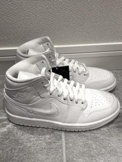 NIKE ナイキ GS エアジョーダン1 ミッド トリプルホワイト 23cm ② NIKE AIR JORDAN 1 MID GS ナイキ エア ジョーダン 1 ミッド
