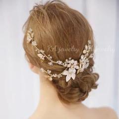 ★新品ゴールドコームヘッドドレス ウェディングヘアアクセサリー ボンネ 結婚式