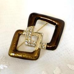 ヴィンテージブローチ レトロモダン ラインストーン ゴールド ブラウン 上品②