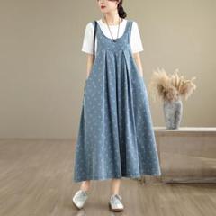 【美品】デニムワンピース ノースリーブ サロペットワンピース カジュアル