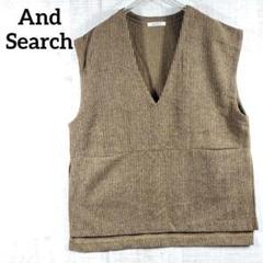 And Search【M】深Vネック ニット ベスト 裾スリット テールカット