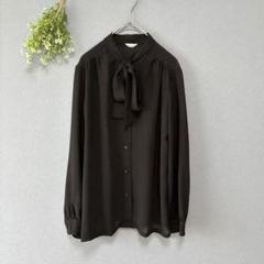 ファインエース［F］美品　シアー　薄手　リボンタイ　シャツ　ブラウス　長袖　黒
