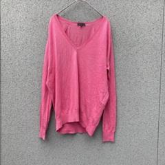 2394【theory】S♡ Vネック 長袖カットソー ピンク オーバーサイズ
