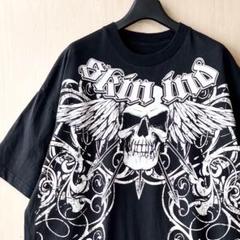スカルウィング　Tシャツ　ゴシック　ガイコツ　古着　大判プリント　ブラック