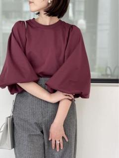 L'Appartement 長袖ギャザー付きロングスリーブTシャツ　バーガンディのサムネイル