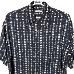 ヴィンテージ L XL 半袖 総柄 柄 レーヨン ブラック 黒 シャツ