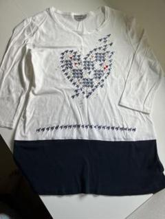ラピーヌ　チュニック丈Tシャツ　七部丈袖　白黒ツートン　刺繍　ビーズ　３８サイズ