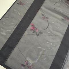長尺夏着物□小紋◇網代模様紋紗織＊モノトーン花模様◇黒◇正絹