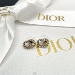 極美品 ディオール Dior CDロゴ ラインストーン ピアス ゴールド