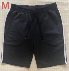 ブラックハーフパンツ　ジャージ短パン サイドストライプメンズM