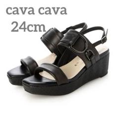 cava cava サヴァサヴァ 厚底ウェッジソールサンダル ブラック 24cm