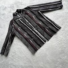 幾何学模様 長袖 カーディガン 和柄シャツ ストライプデザイン モノトーン系