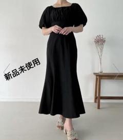 新品未使用　ジュノア　リネンライク　レースアップ　マーメイドワンピースM黒