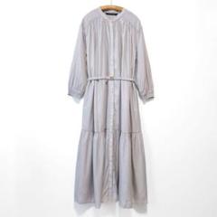 美品 イェッカヴェッカ ベルト付きギャザーワンピース 9分袖 Aライン ミモレ丈