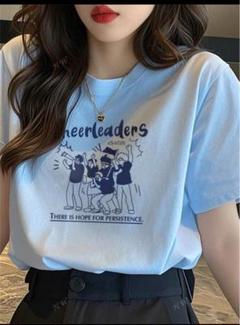 ルーズカジュアルプリントTシャツ 韓国ファッション ベビーブルー 新品未使用