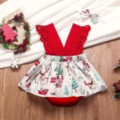 クリスマス赤ちゃんノースリーブパッチワークドレスロンパースとヘッドバンド