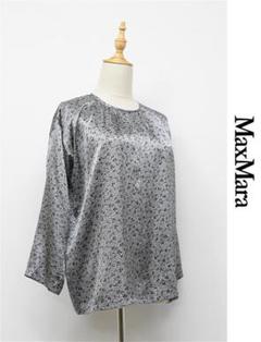 HGDZ029/美品 白タグ MaxMara ブラウス 総柄 光沢 シルク 36