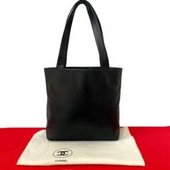 極 美品 シャネル ココマーク 総柄 ラムスキン トートバッグ ハンドバッグ 黒