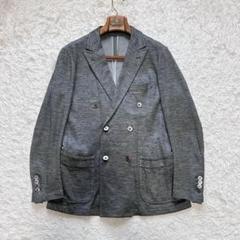 未使用級 Brilla ダブル テーラード 麻 綿 光沢 ダークネイビー
