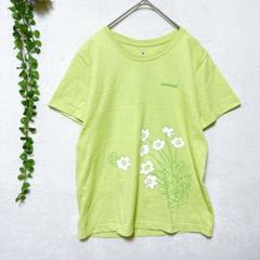 G2033モンベル✤良品✤半袖コットンTシャツ黄緑S〜M相当 花 ハクサンイチゲ