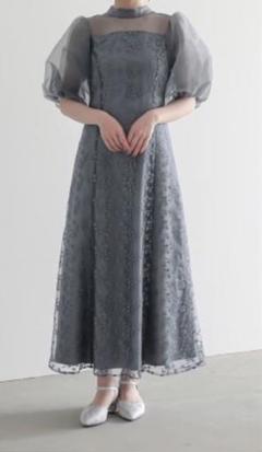 Callarus オーガンジーパフスリーブデザイン刺繍ロング丈
