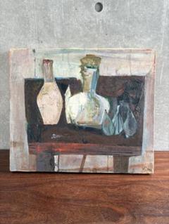 メルカリ 絵画　絵　額付き(銀）油絵　uF6-060603　静物（花瓶、壺） メルカリ 絵画 絵 額付き(銀）油絵 uF6-060603 静物（花瓶、壺）