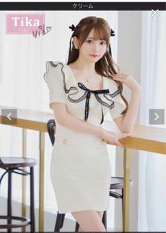 クリーム色フリルリボンタイトドレス♡キャバドレス