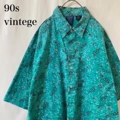 ★90s vintege 総柄 コットンシャツ アート レトロ ビッグサイズ