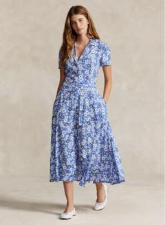 【POLO RALPH LAUREN】ジオプリントフラッタースリーブドレス ジオプリント ベルテッド クレープ ドレス | ラルフ ローレン