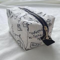 ハンドメイド マチ付きポーチ【数学】アイボリー×ブラック